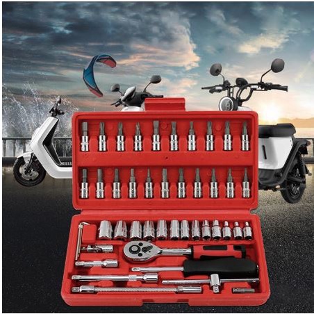 bonkyo Kunci SOK 46 PC Set Socket (1/4 ") Full Lengkap Socket Tool Kit Pas Ring L Motor Mobil