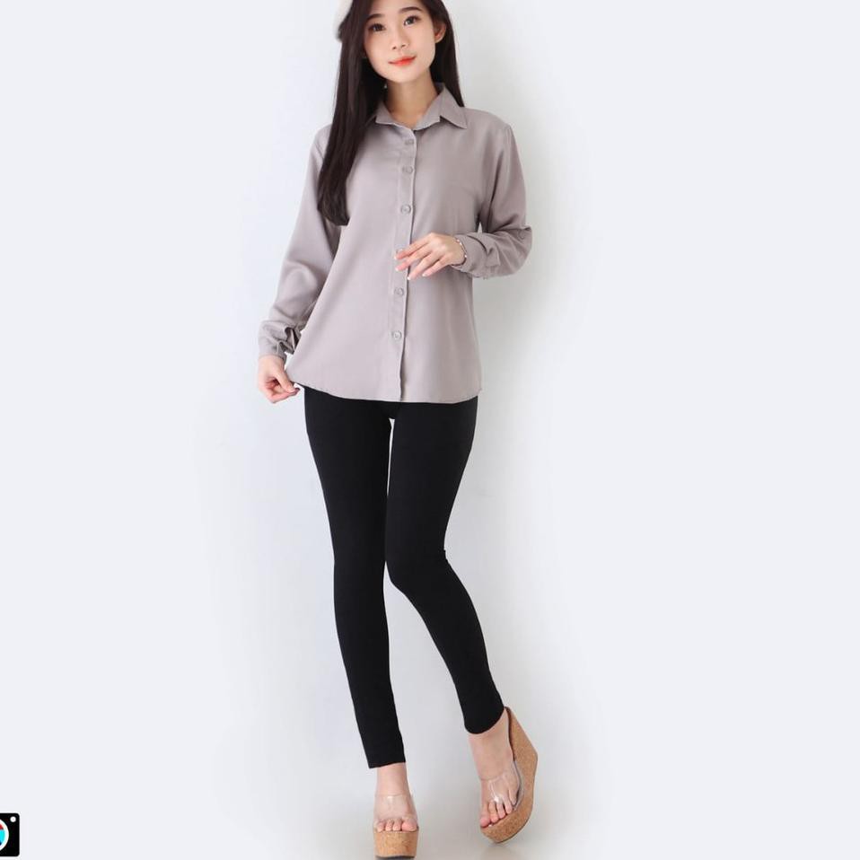 KEMEJA AUREL // KEMEJA BASIC Wanita Polos lengan panjang Tangan Skoder (BAHAN KATUN)