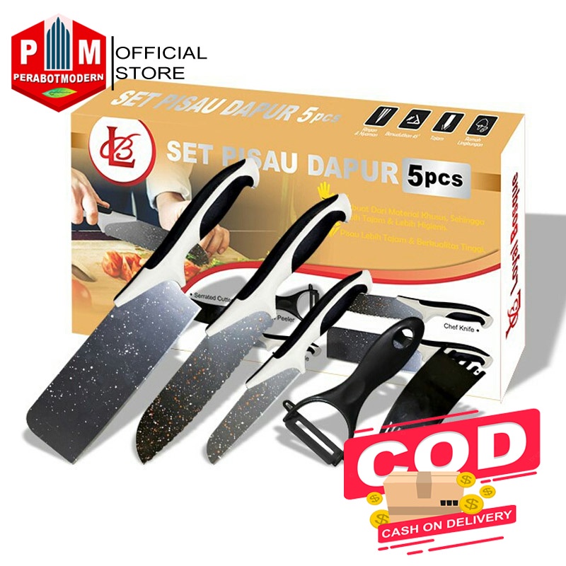 (COD) Set Pisau Dapur isi 5pcs Hitam / pisau set 6in1 / Knife Kitchen + peeler