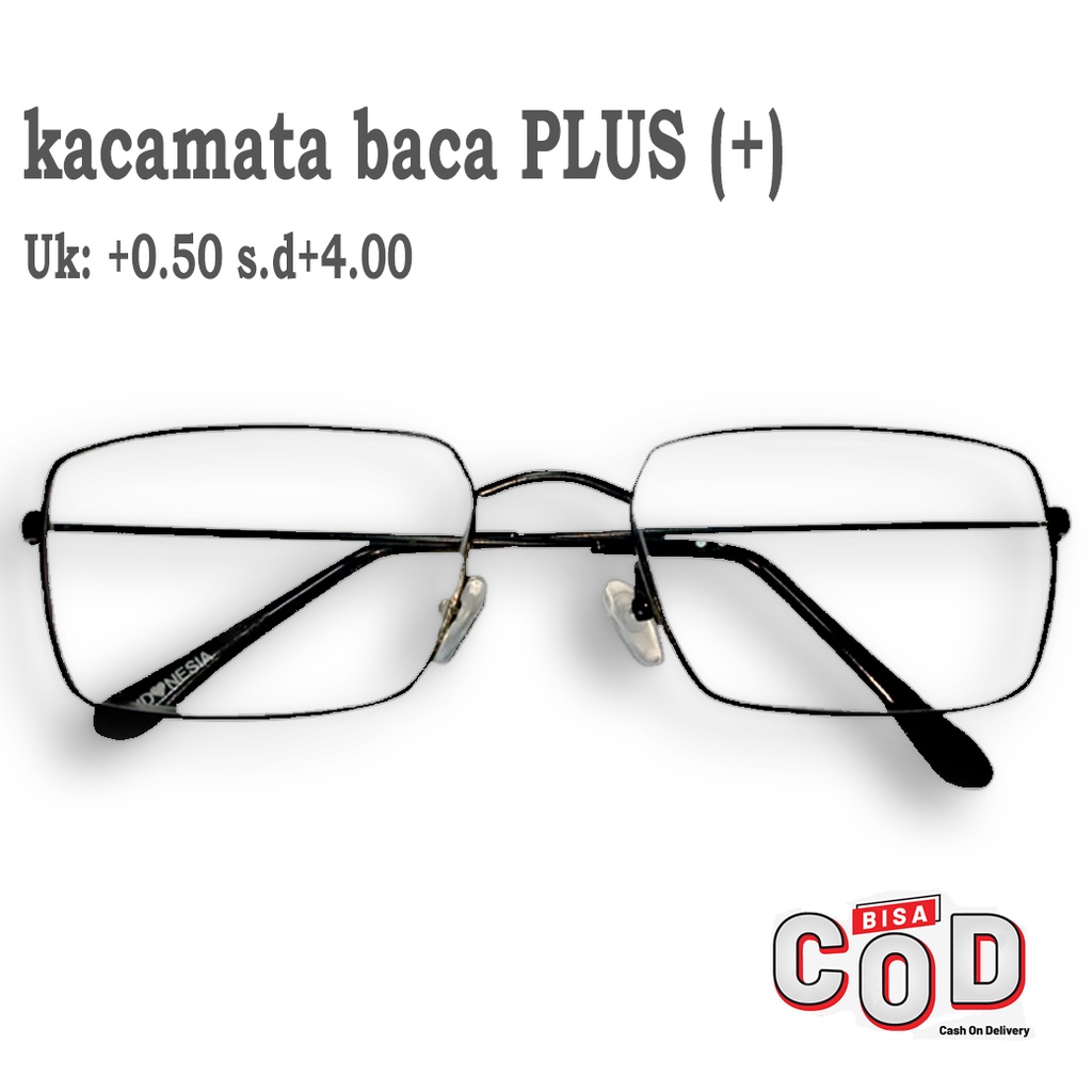 New Design! Kacamata Baca Plus (+) Pria Wanita [Unisex] Uk +0.50 s.d +4.00 Kacamata Plus Frame Kotak Besi Warna Hitam Kacamata Baca Lensa Plus Fashion Terbaru Reading Glasses Kacamata Rabun Dekat Kacamata Murah