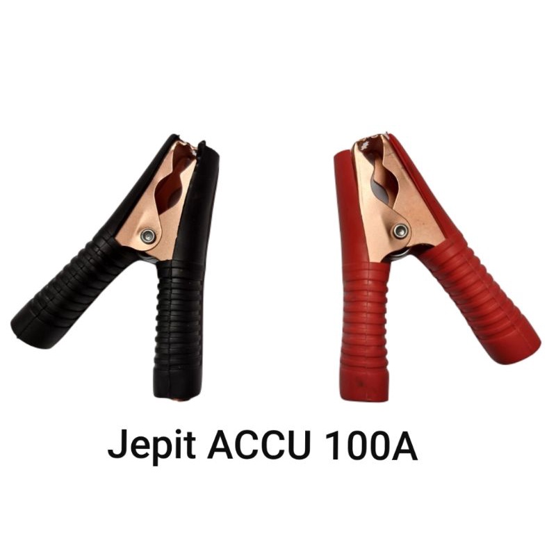 JEPIT ACCU 100A japit buaya aki sepasang 1 merah 1 hitam besar 9cm ALIGATOR CLAMP jepitan pelindung karet