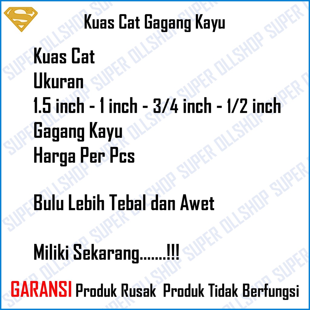 Kuas Cat Tembok / Kuas cat gagang kayu 1/2 INCH - 3/4 INCH - 1 INCH - 1.5 INCH Koas Kue Bulu Serabut Putih Loyang Bakar Kuas Mentega Murah