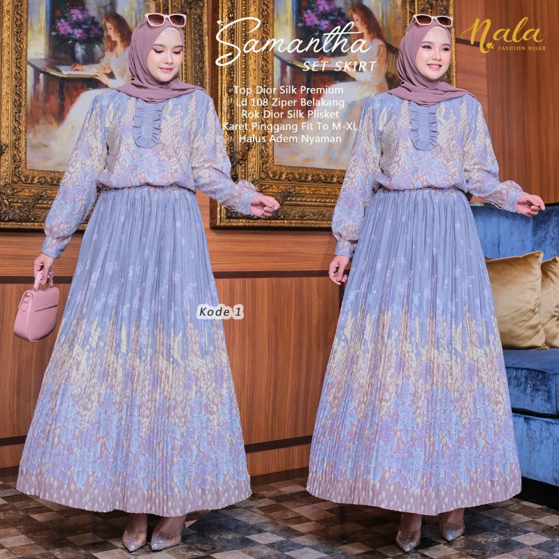 Samantha Maxy Set Skrit/ Top: Dior Slik Premium LD 108 Zipper Belakang/ Rok: Dior Slik Plisket Fit T