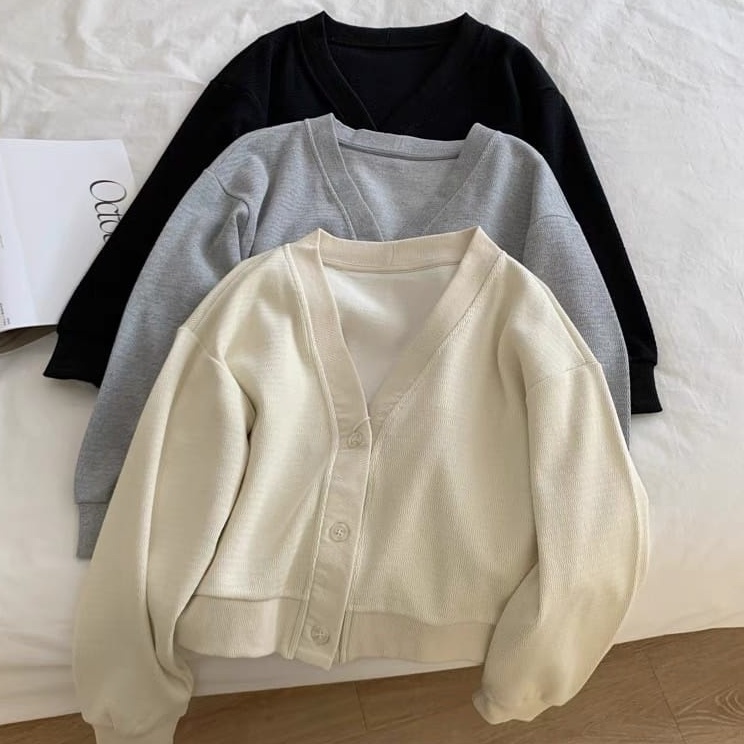 Cardigan Crop Lalisa | K-pop Style Sweater Cropped | Allsize | Baju Wanita | Bahan Fleece Tebal Dan Lembut