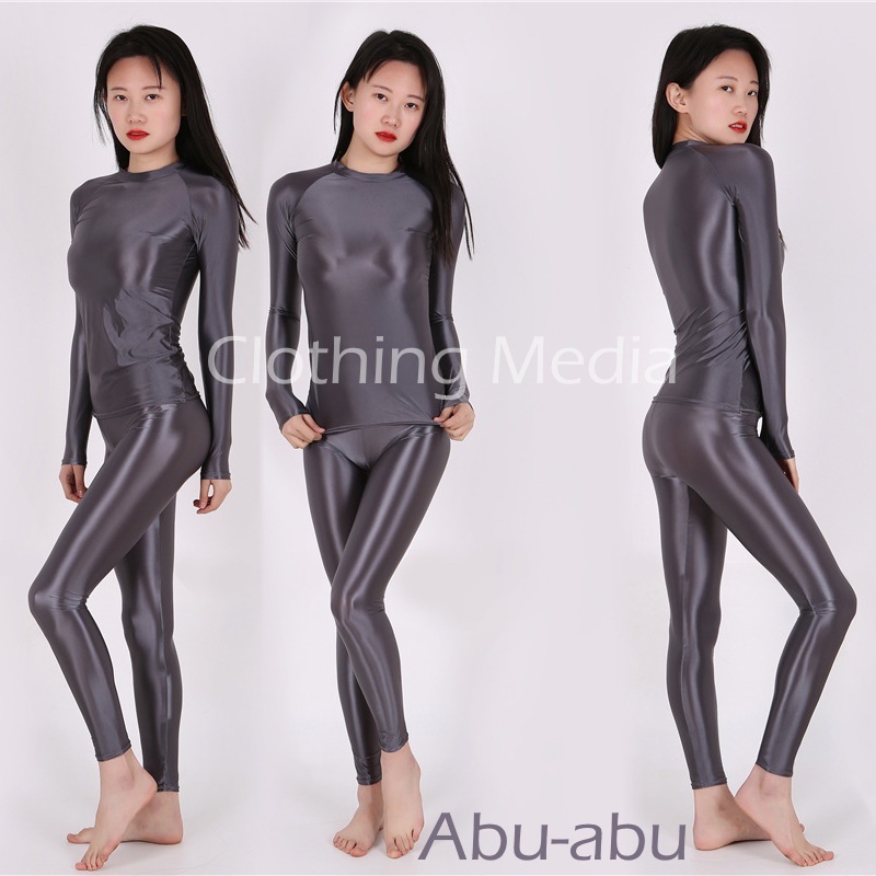 Setelan Silky Baju Lengan Panjang Celana Legging Bodysuit Glossy Manset Halus