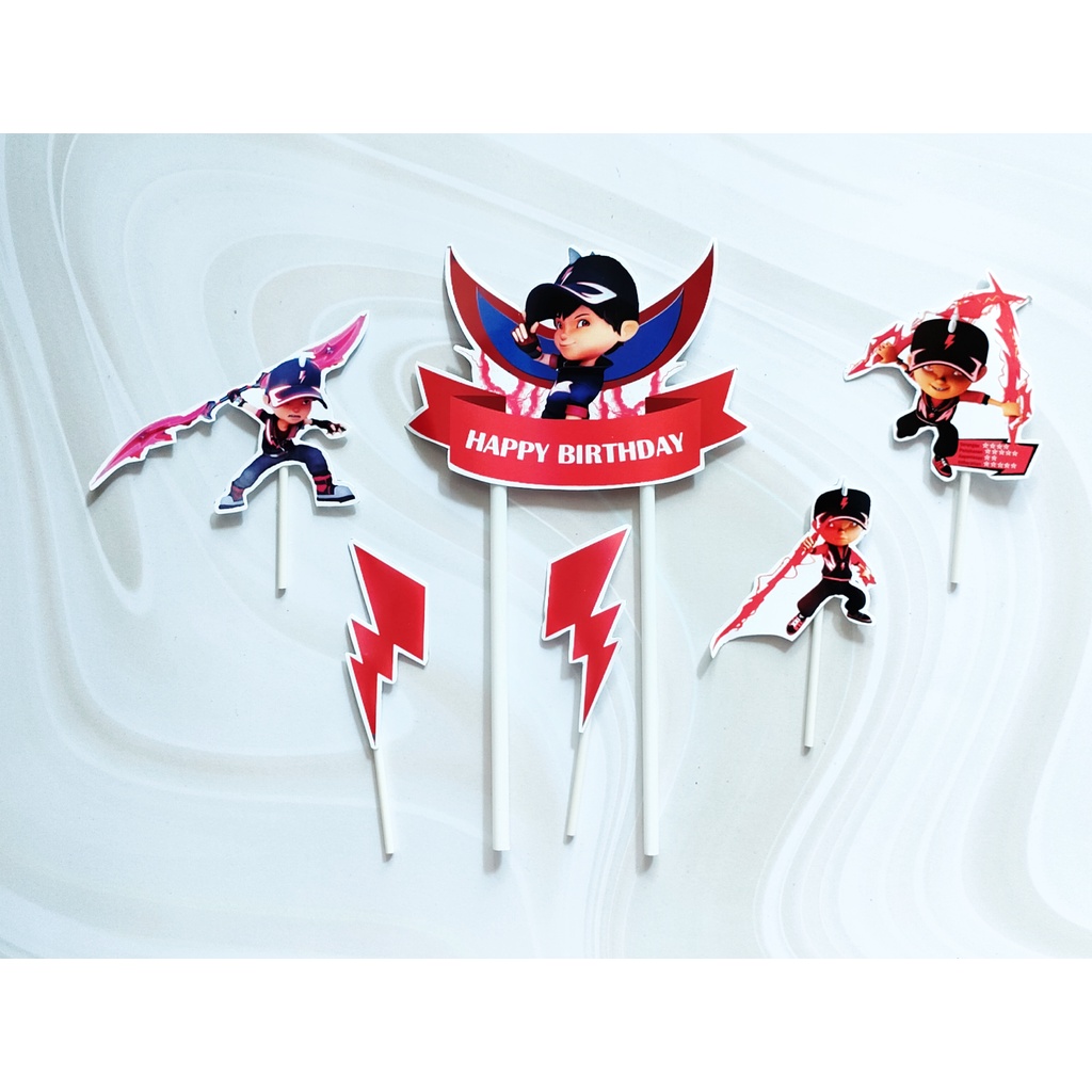 satu set cake topper toper hiasan kue ulang tahun karakter boboiboy petir boboiboy guntur boboiboy h