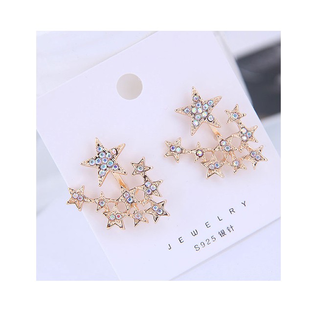 LRC Anting Tusuk Fashion Gold 925 Silver Needle Flashing Star Stud Earrings A59441