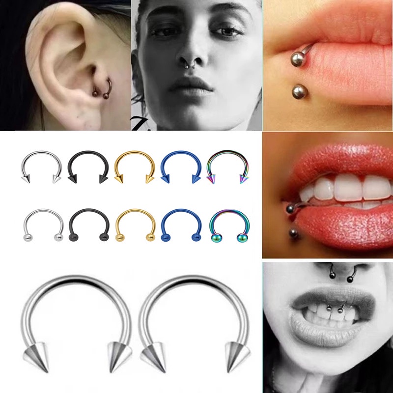 Anting Tindik Hidung / Bibir Bentuk Sepatu Kuda Bahan Stainless Steel Untuk Wanita