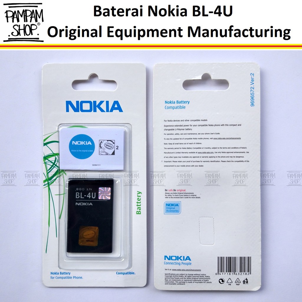 Baterai Nokia Asha 210 300 305 306 308 309 310 311 501 BL4U BL-4U Original OEM Batre Batrai BL 4U