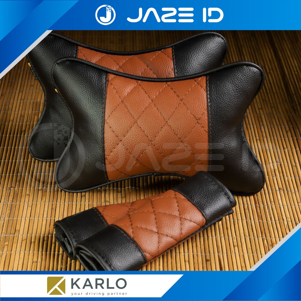Karlo Paket Bantal Leher Seatbelt Premium Mobil Classic Brown Coklat