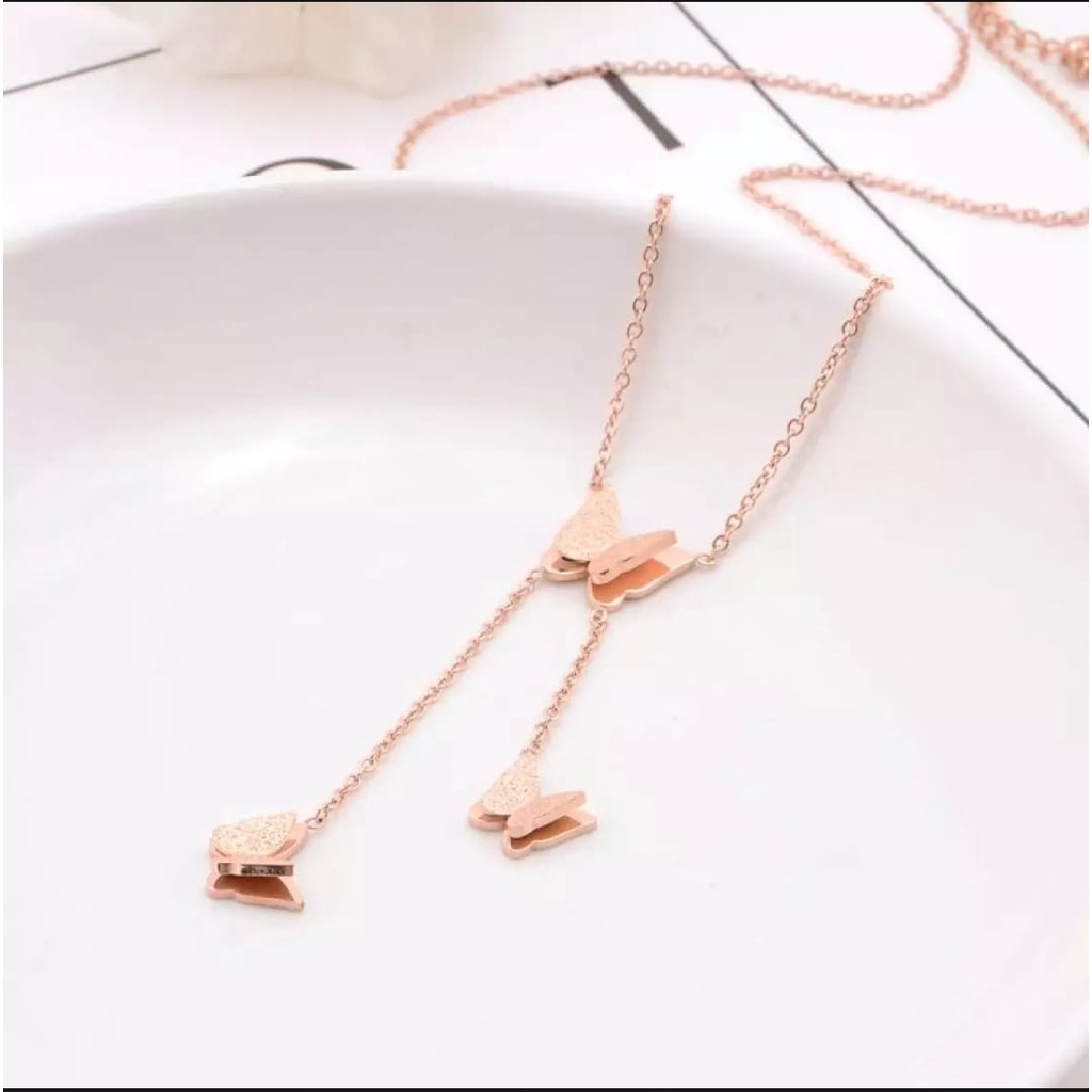 Kalung Titanium Premium model fuji liontin permata satu /Kalung wanita titanium anti karat Ala Korea Untuk Wanita Rantai Choker