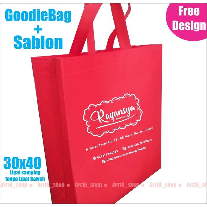 

NEW Goodie bag sablon 30x40 cm Tas Spundbond Tali