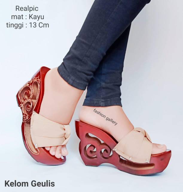 Spesial ramadhan - wedges wanita kelom geulis murah sendal wanita