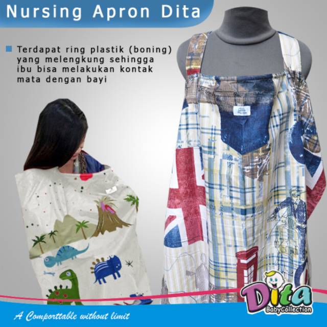 Celemek menyusui Nursing Apron menysui Dita 1 dan 2 Lapis ada kantong, penutup menyusui