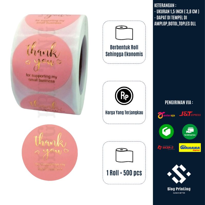 

Sticker Stiker Label Thank You Pink Gold Foil Tag Bingkisan Kado Segel Amplop Undangan 3,8 cm ( 1,5 inch )
