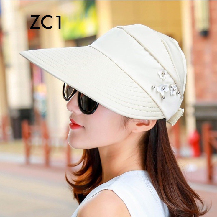 Topi Visor Pantai ZC / Outdoor Pelindung Anti UV Summer Matahari Lipat Lebar Besar Wanita Pria Impor