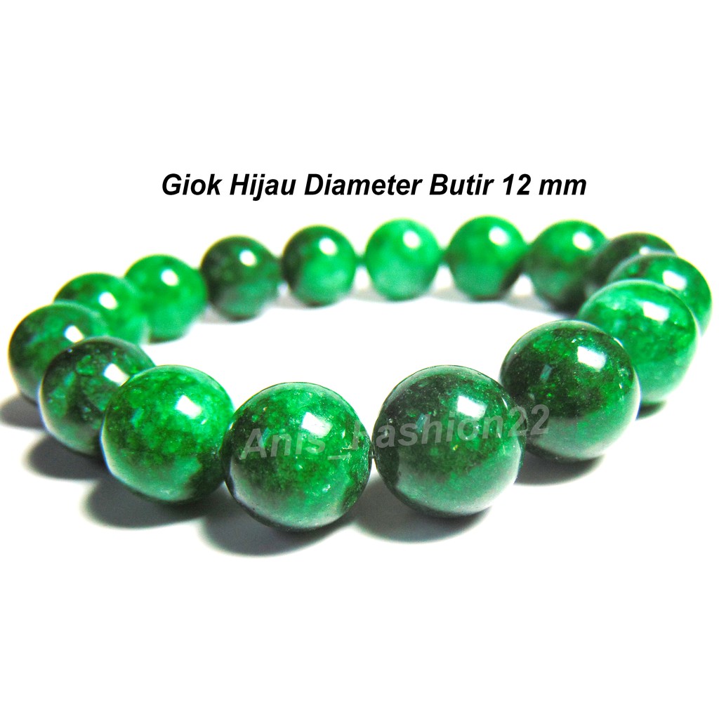 Gelang BATU GIOK HIJAU ORIGINAL NATURAL 12mm Gelang Pria Wanita Terapi Kesehatan