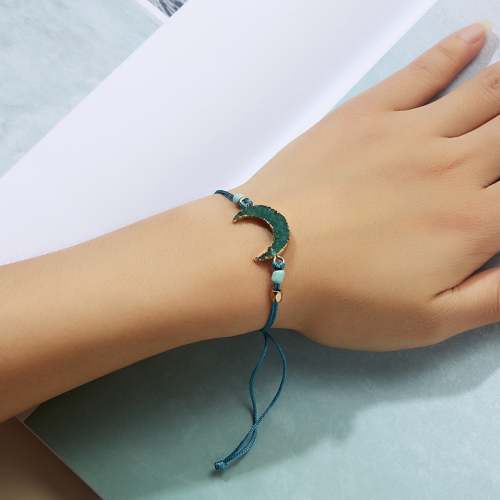 Hu Hu Hu Hu Hu Alat Bantu Pasang Kacamata♡ Gelang Manik-Manik Bulan Bahan Resin Adjustable Untuk Wanita