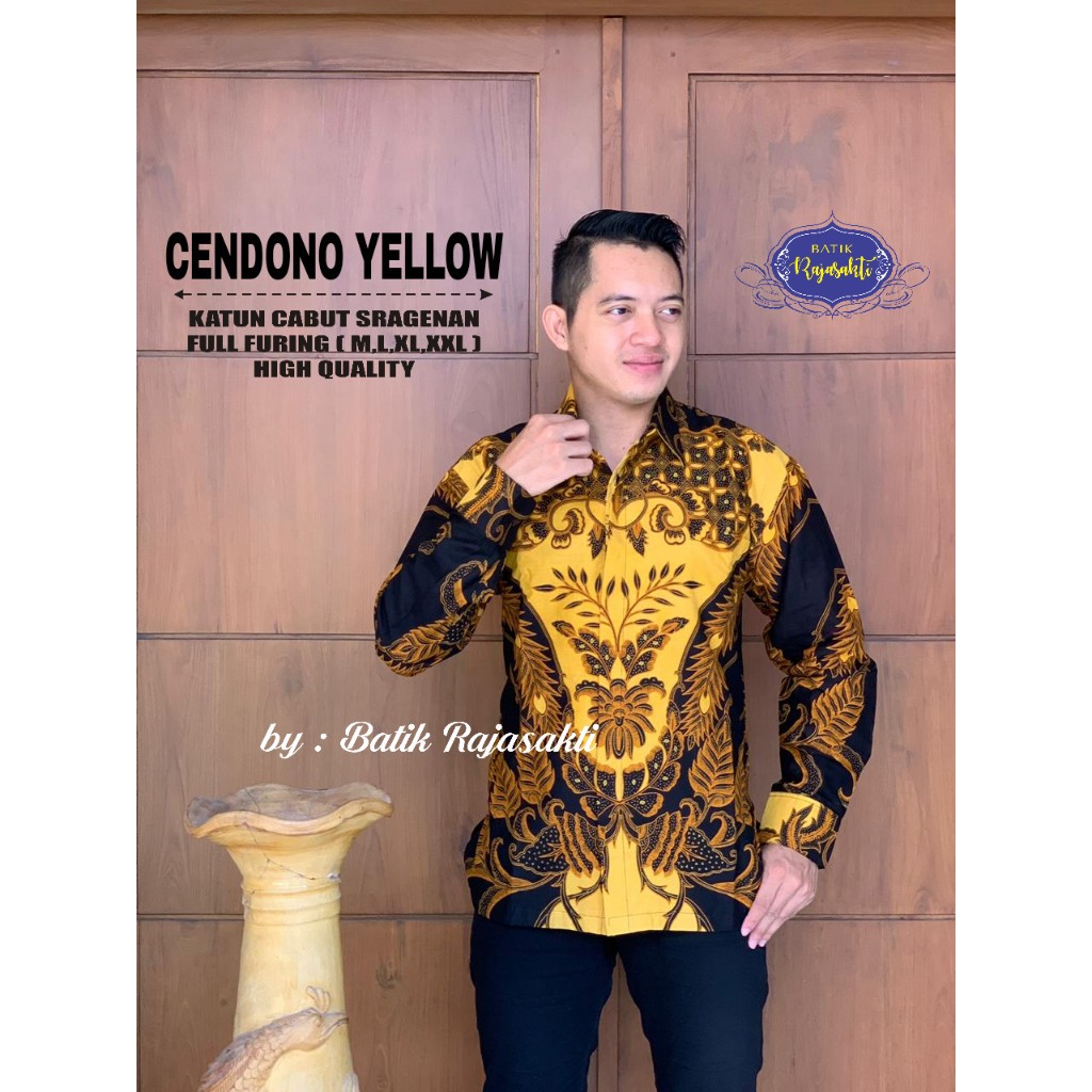 CENDONO YELLOW Kemeja Batik Pria Lengan Panjang Katun Halus FULL FURING Rajasakti