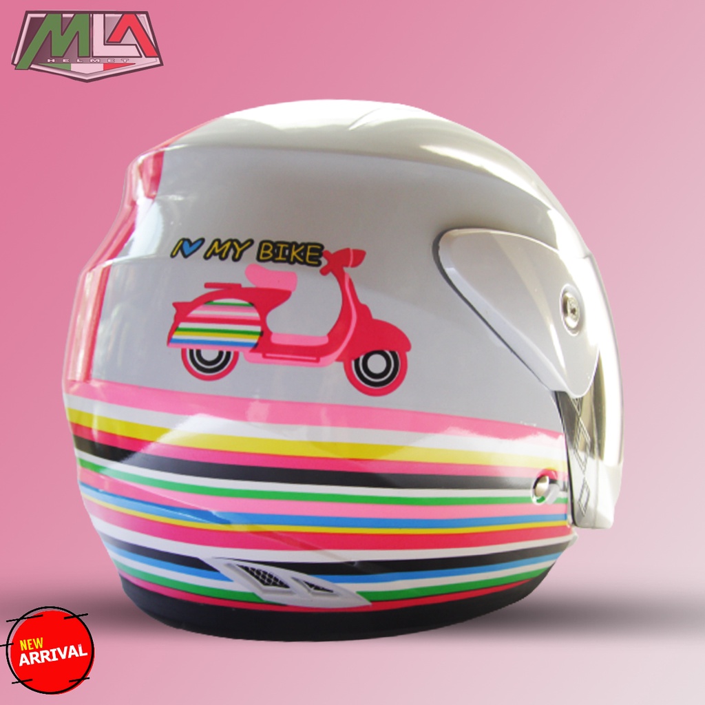 HELM HALF FACE EVOLUTION HELM WANITA DEWASA MOTIF I LOVE MY BIKE MURAH SEPERTI HELM GM ORIGINAL COD