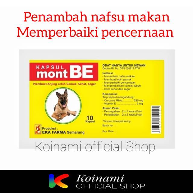 MONT-BE @ 1 sachet isi 10caps / vitamin dog / obat / penambah nafsu makan anjing / hewan / eka farma