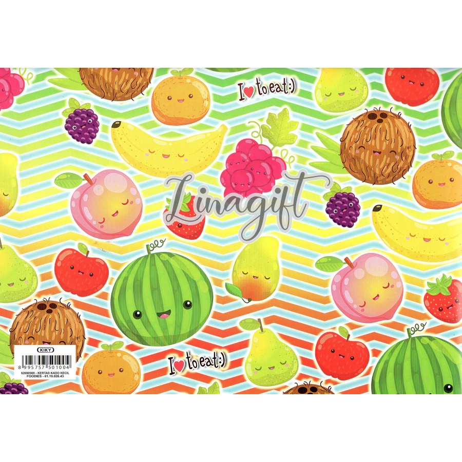 ( 5 Lembar ) FRUITY POP KIKY - KERTAS KADO  BUAH BUAH - GIFT WRAPPING PAPER PINEAPPLE / APPLE / FRUIT / TROPICAL