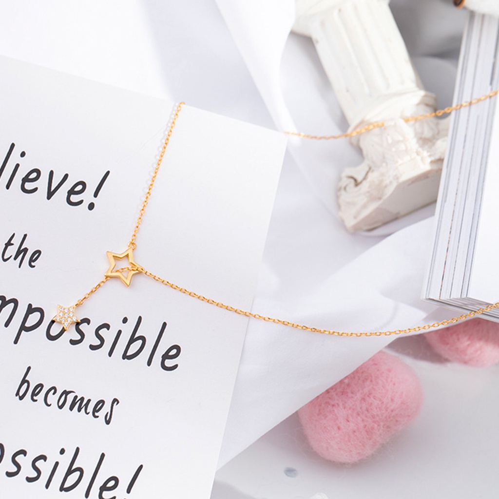 Hu Hu Hu Hu Hu Alat Bantu Pasang Kacamata♡ Kalung Rantai Pendek Lapis Silver Anti Karat Desain Bintang Ganda Untuk Harian