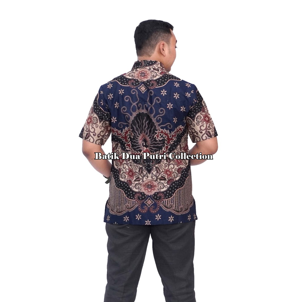 Couple Batik Blouse Wanita Atasan Kemeja Batik Pria Doblong Navi By Batik Dua Putri Collection