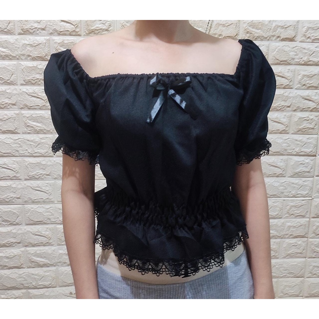 Sabrina Kerut Wanita / Blouse Korean Style / Sabrina Kerut Korean / Blouse Sabrina Mix Renda Terbaru-7