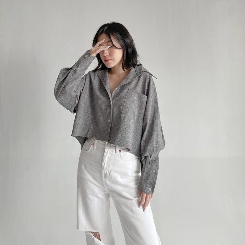 SIVALI Kemeja Wanita Lengan Panjang Casual/Kerja - Oversized Shirt - Outer Kemeja Crop 3306