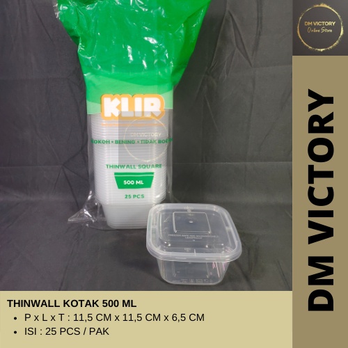 Thinwall Kotak 500 ml (25 pcs) Klir / Thinwall Square / Kotak Kecil