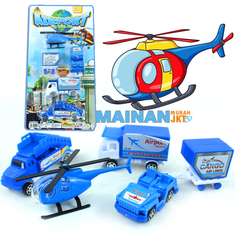 MAINANKEI MAINANA ANAK MURAH OCT5214 AIRPORT FLY WITH ME SET HELIKOPTER  MAINAN KENDARAAN AREA PENERBANGAN