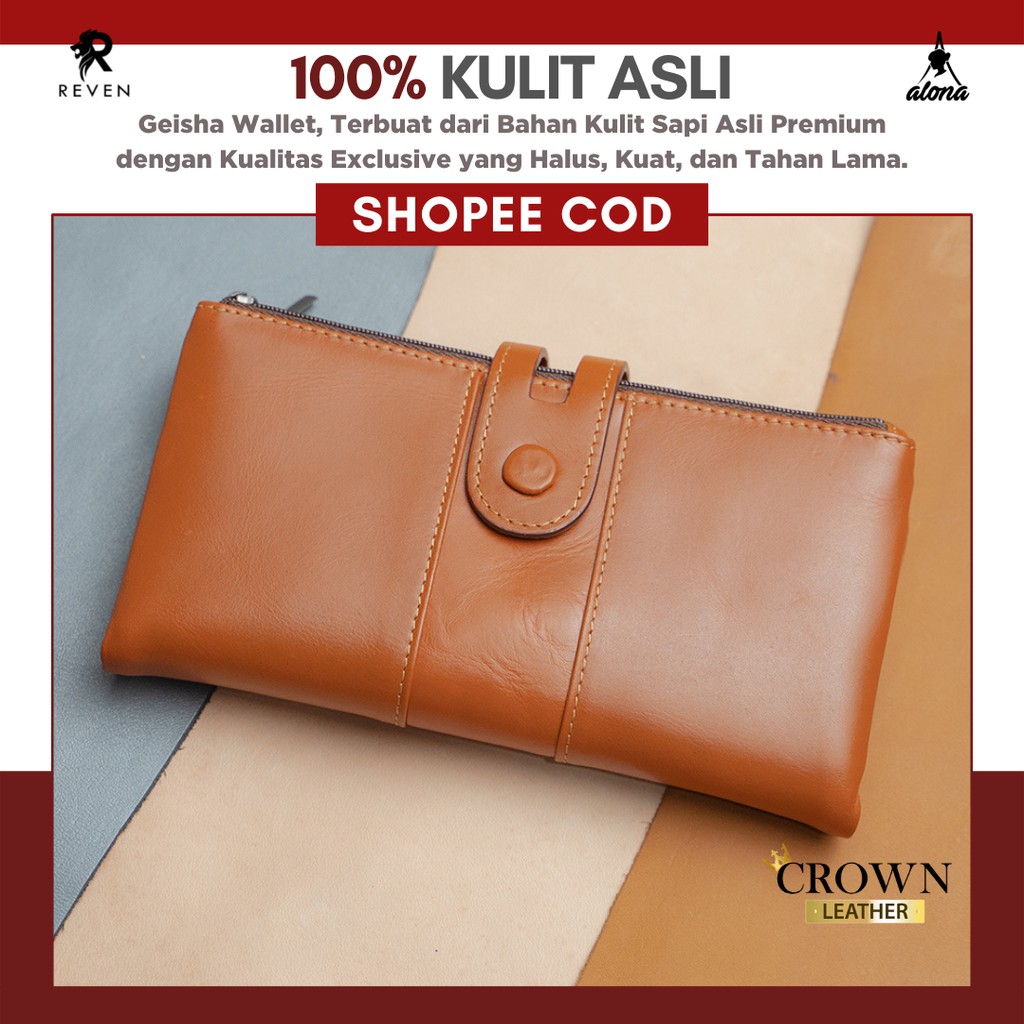 Dompet Wanita Kulit Asli Dompet Panjang HP dan Uang Branded Bahan Kulit Sapi Asli Premium High Quality Lucu Lipat Original Fashion Cewek Exclusive Geisha Leather Wallet Trendy by Crown Leather Crownleather Store