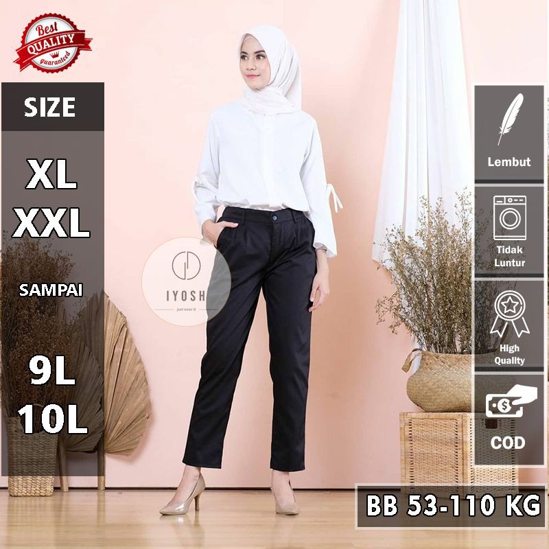 BLACK - BAGGY PANTS PREMIUM /CELANA KERJA WANITA / CELANA PANJANG XL,XXL,2L,3L,4L,5L,6L,7L,8L,9L,10L