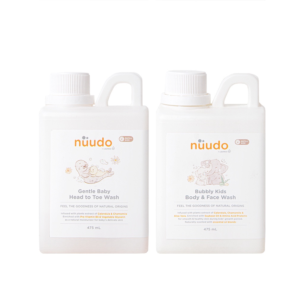 NUUDO-NUUDO BY PURECO GENTLE BABY HEAD TO TOE WASH-BUBBLY KIDS BODY TO FACE WASH-BODY LOTION-CONDOTIONING KIDS SHAMPOO-HAIR LOTION- REFILL 475ML-SABUN MANDI SAMPO BAYI/ANAK