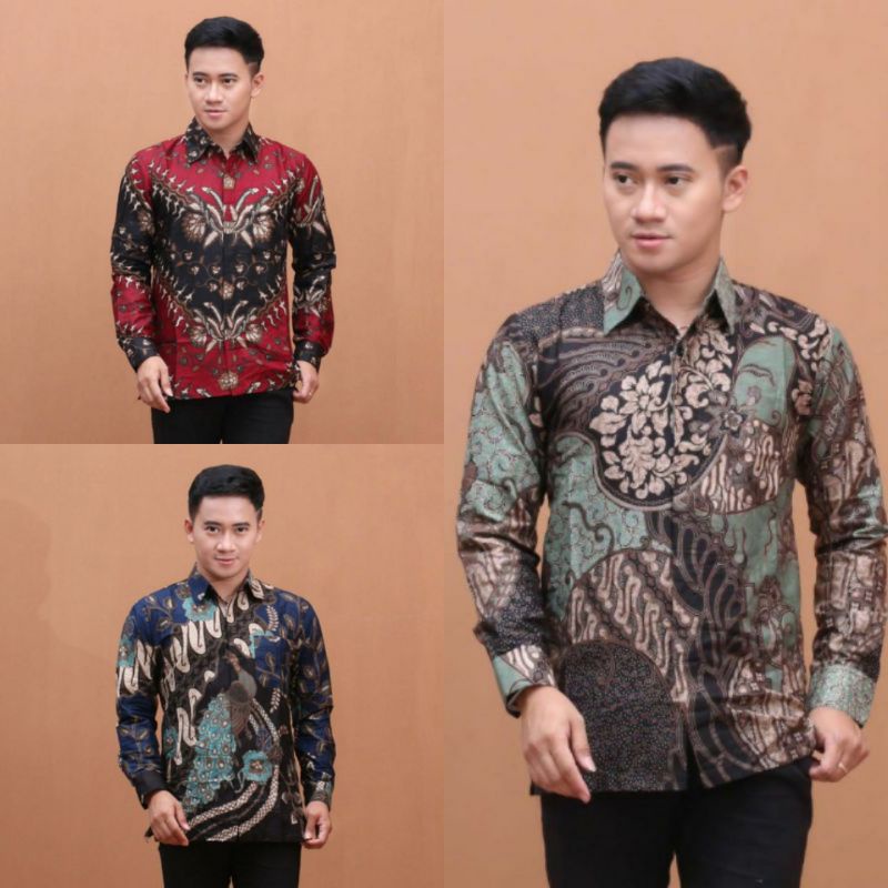 Batik Pria Lengan Panjang BATIK PEKALONGAN HITS HRB026 motif KERATONAN kode 002 SIZE M L XL XXL KANTOR