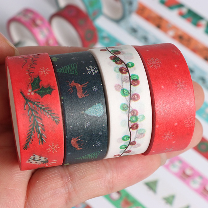 18 Rolls Tapes Washi Motif Pohon Natal Santa Snowflake Untuk Pembungkus Kado Scrapbook Anak Dewasa