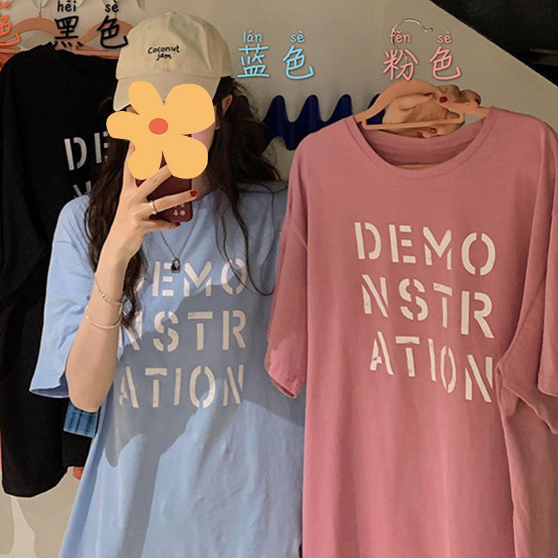 Oversize Tee Tshirt Wanita Model Longgar Motif Tulisan DEMO