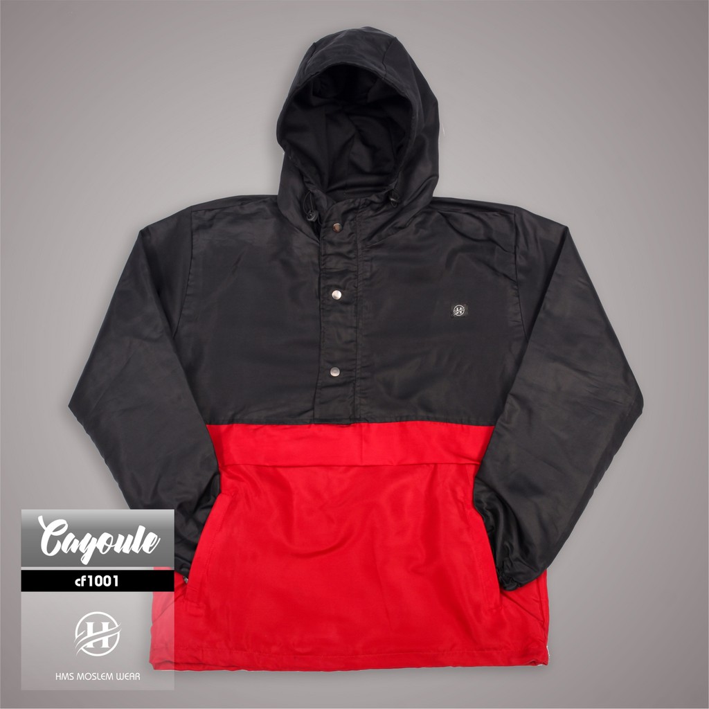 HMS jaket pria distro jaket cougle jaket water proof jaket warna black and red kode art CF329