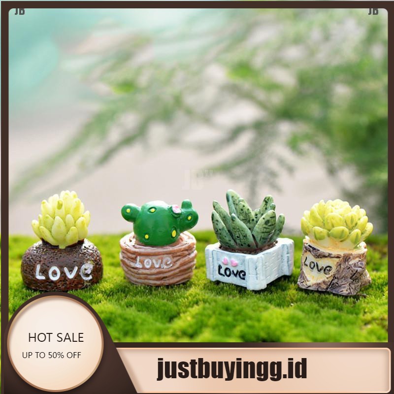 JB 4Pcs Miniatur Tanaman Terrarium DIY Bahan Resin untuk Dekorasi Taman / Hadiah