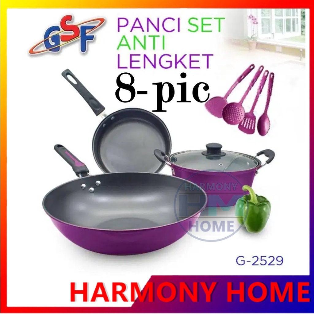 Panci Set 10-pic Teflon Anti Lengket GSF 2529 2629 Panci Wajan Penggorengan Teflon Cookware set Tutup Kaca