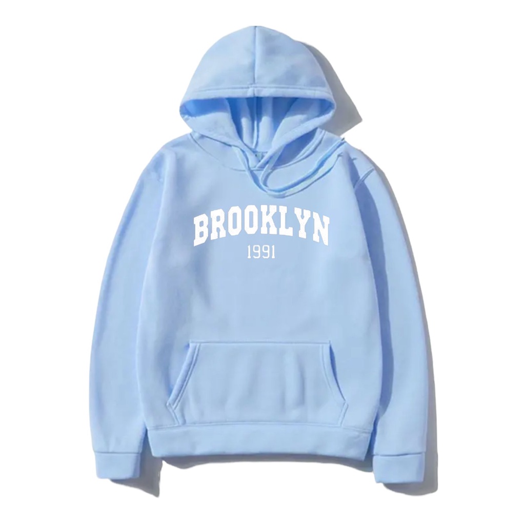 Sweater Hoodie Motif Brooklyn Bahan Fleece Tebal Premium Pria Wanita