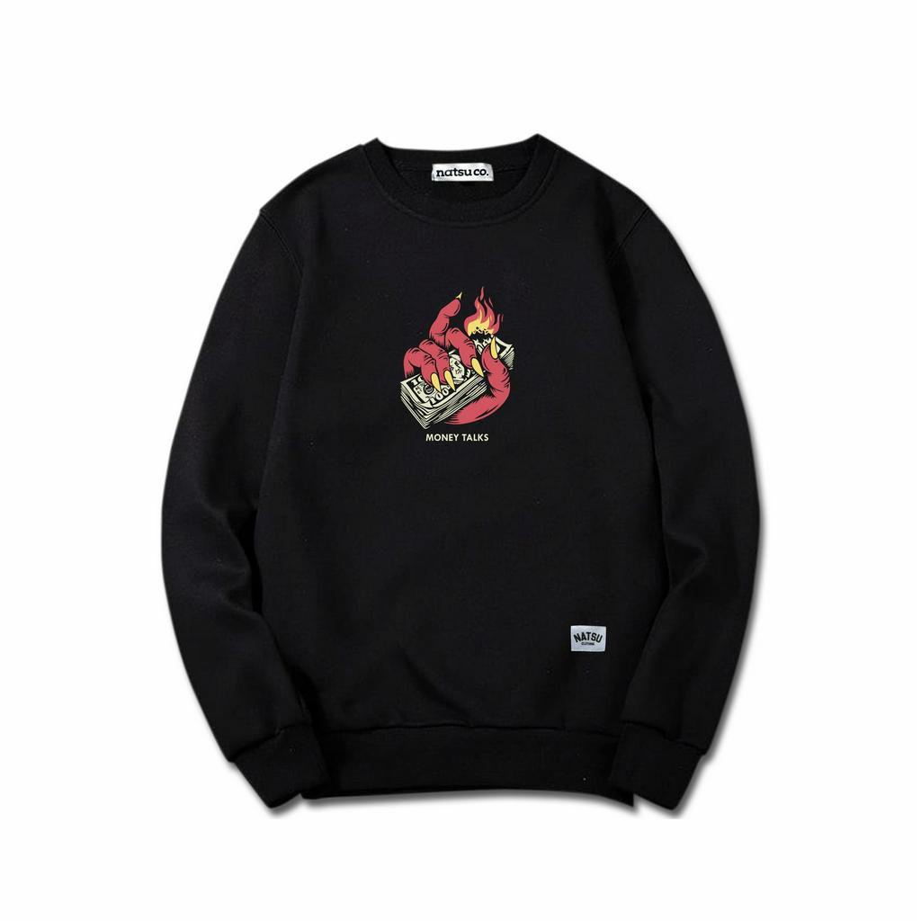 Natsu project Sweater Crewneck MONEY TALKS BLACK/HITAM