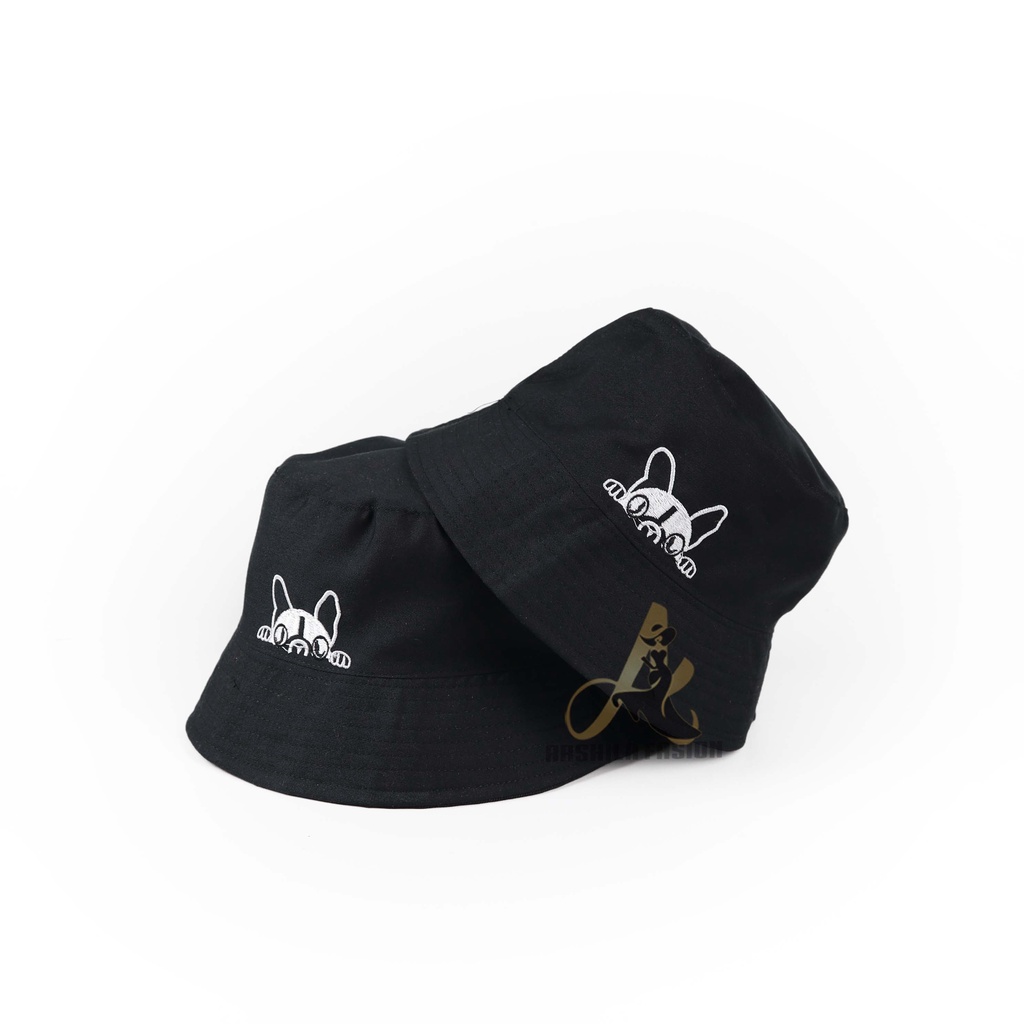 Topi Bucket Dewasa Perempuan Motif Bordir Dog