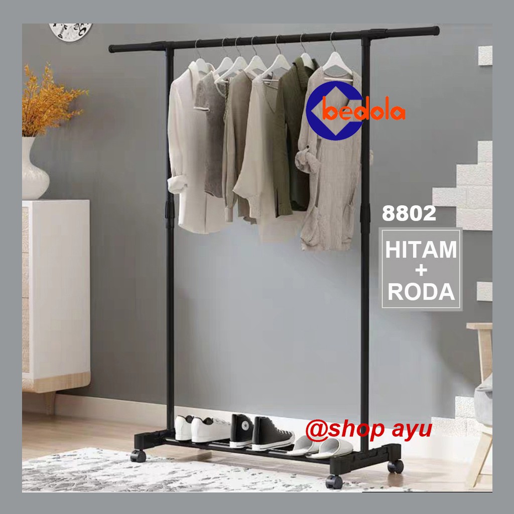 Bedola Stand hanger single rak gantungan serbaguna dengan 4 roda