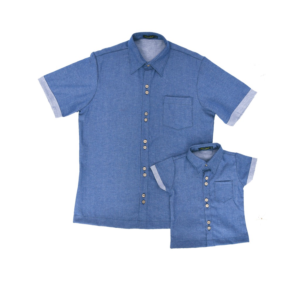 Baju Island- Parker Hem Dad &amp; Kid, Kemeja Setelan Keluarga, Denim Blue Jeans