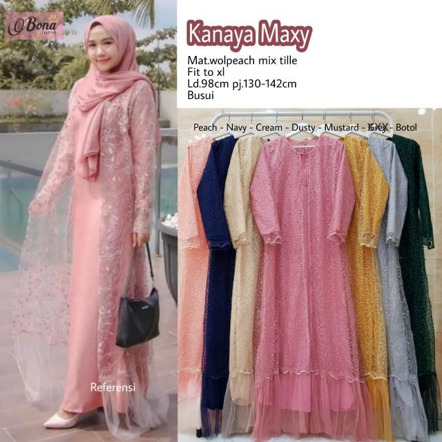 Kanaya gamis longdress wolfis mix cardi brokat tile bordir