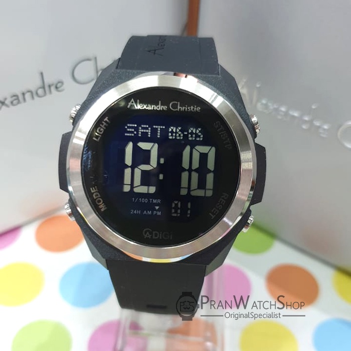 Jam Tangan Pria Alexandre Christie AC 9342 MH Hitam Digital Rubber Strap Original Bergaransi Resmi 1