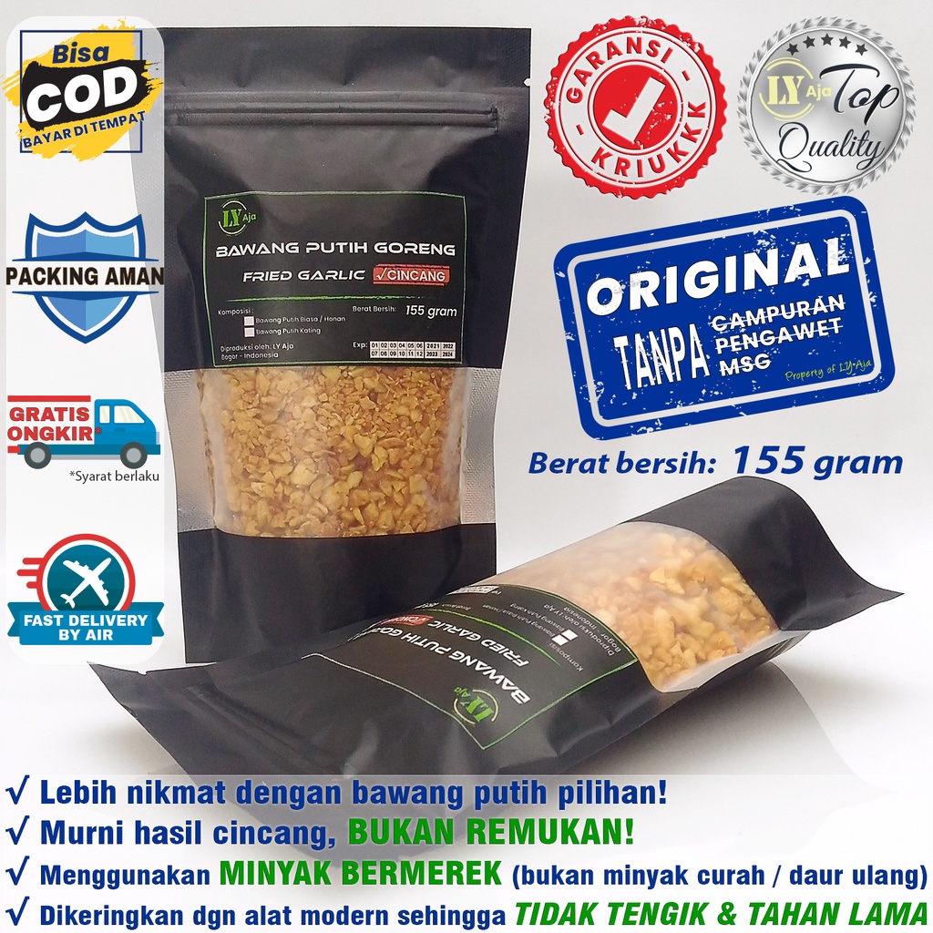 Bawang Putih Kating Goreng Cincang LY Aja 155 Gram Minced Fried Garlic ASLI MURNI TANPA TEPUNG 155 Gr