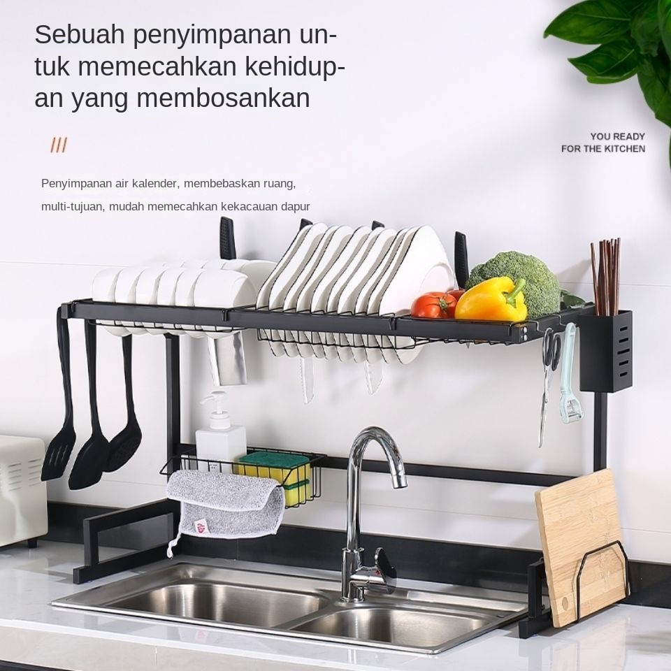 POTE - Rak Dapur Stainless Hitam - Rak Piring - Rak Wastafel Peralatan Dapur Kokoh Modern